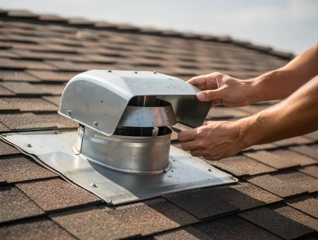 Jacksonville Dryer Vent Cleaning certified technician safely cleaning a roof-mounted dryer vent in Jacksonville