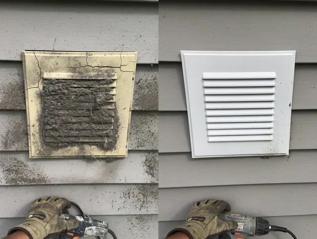Jacksonville Dryer Vent Cleaning technician installing high-quality dryer vent cover at a residential property in Jacksonville