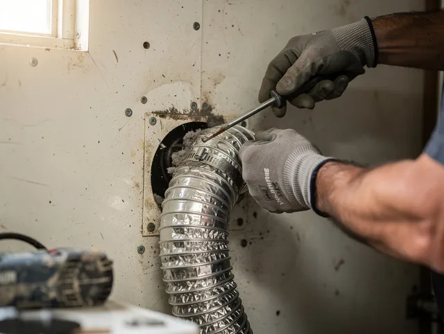 Jacksonville Dryer Vent Cleaning technician performing precise dryer vent hose installation in Jacksonville